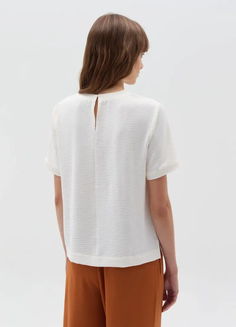 Blusa Effetto Crinkle Con Spacchetti, Donna, Bianco miniatura 3