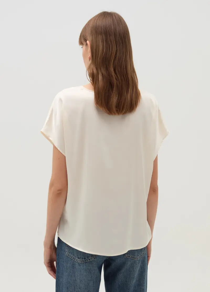 Blusa In Satin Con Maniche A Kimono, Donna, Bianco miniatura 3