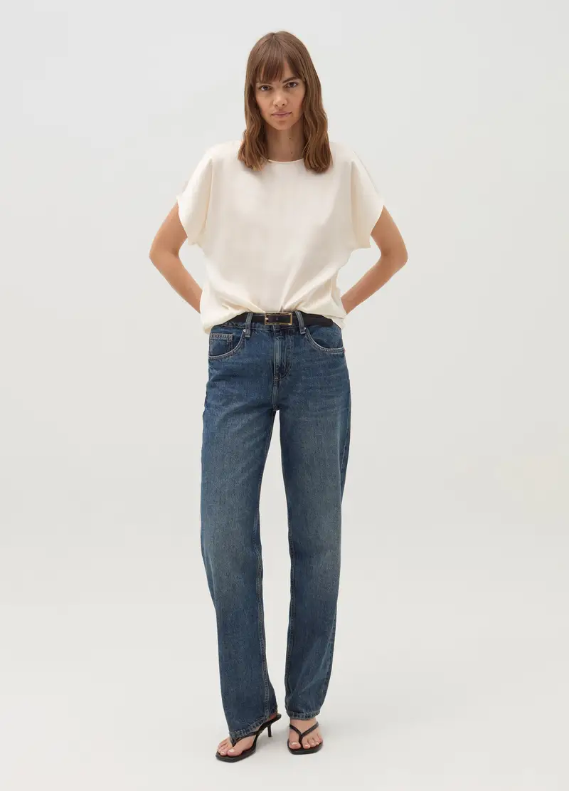 Blusa In Satin Con Maniche A Kimono, Donna, Bianco