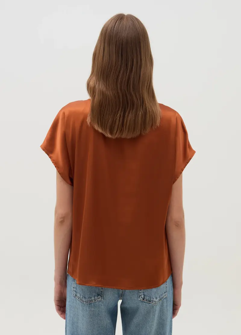 Blusa In Satin Con Maniche A Kimono, Donna, Marrone miniatura 3