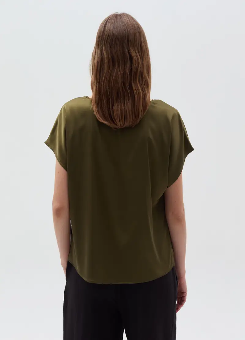 Blusa In Satin Con Maniche A Kimono, Donna, Verde miniatura 3