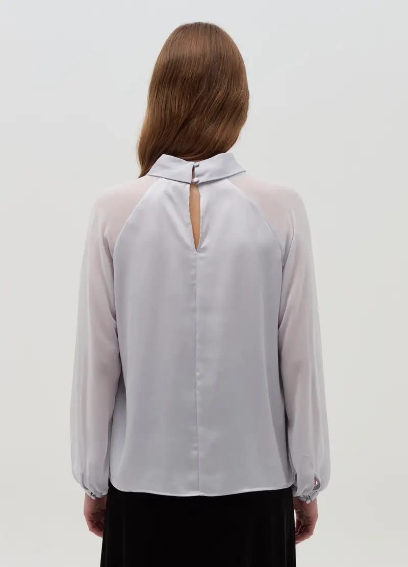 Blusa In Satin Con Maniche Raglan, Donna, Grigio miniatura 3