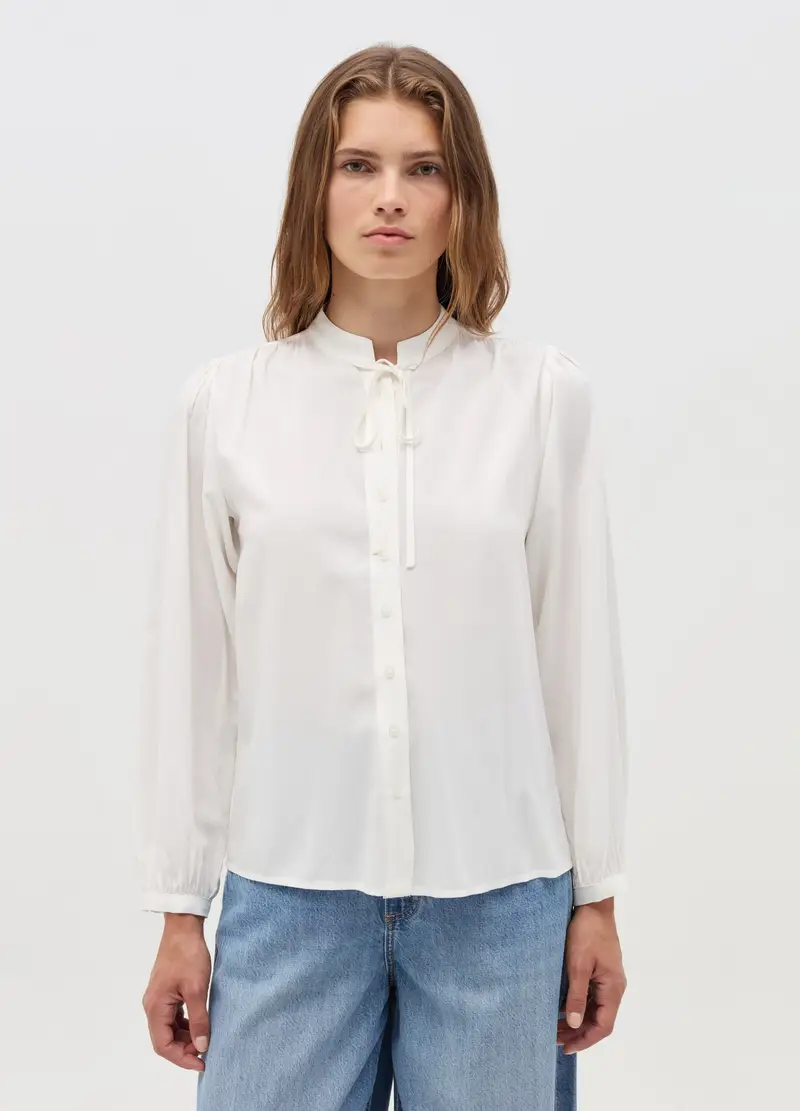 Blusa In Viscosa Con Foulard, Donna, Bianco miniatura 2