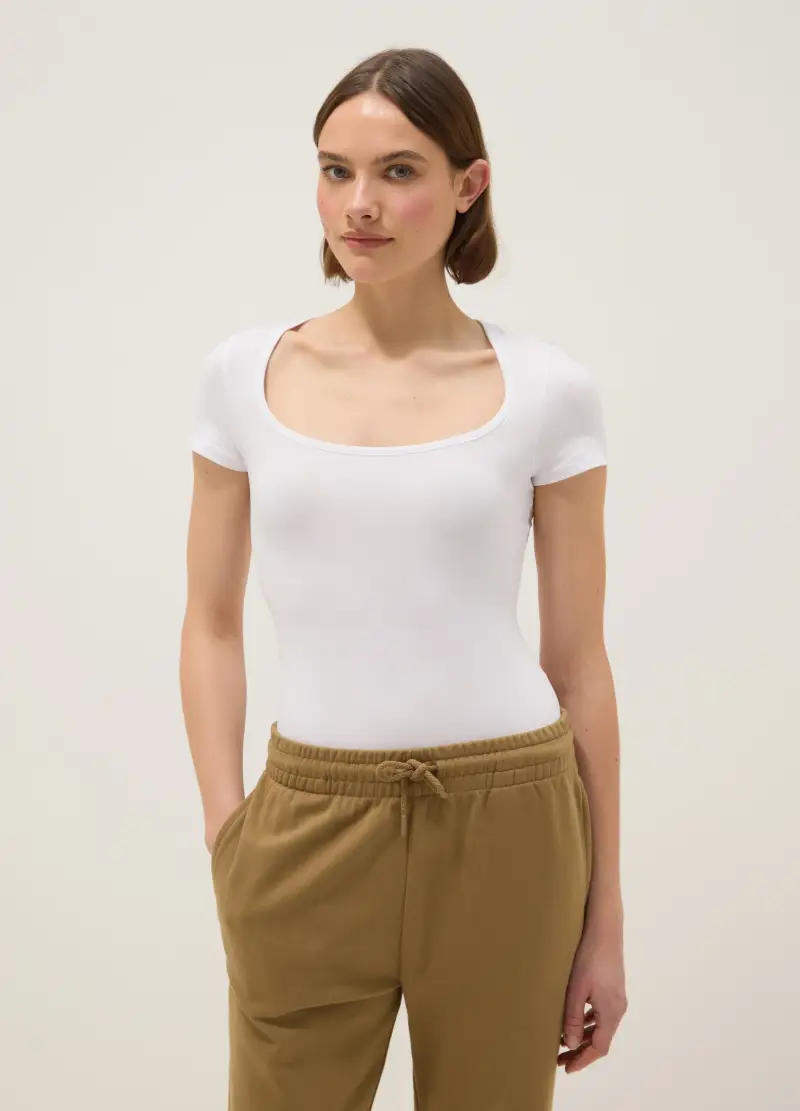 Body Bianco In Cotone Elasticizzato, Donna, Bianco