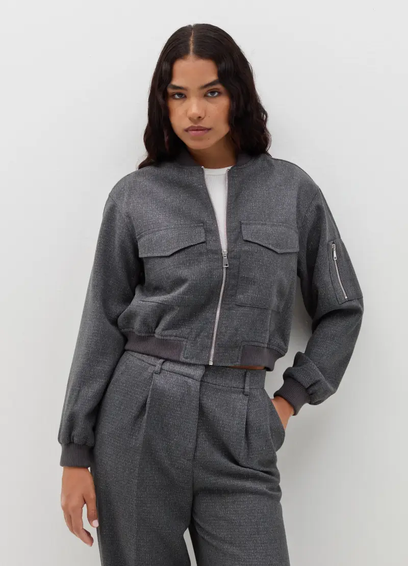 Bomber Con Lurex Full-zip, Donna, Grigio