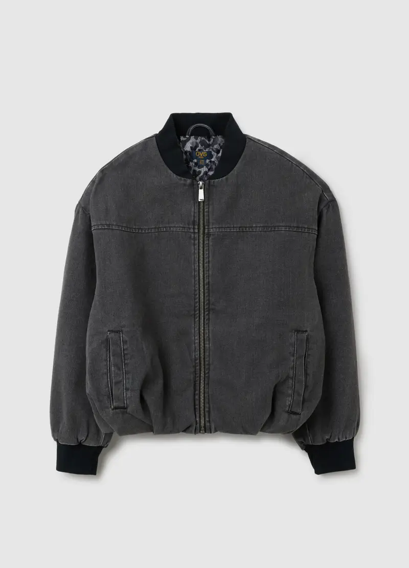 Bomber Da Ragazza In Puro Cotone Grigio E Vestibilità Over, Bambina, Multicolor