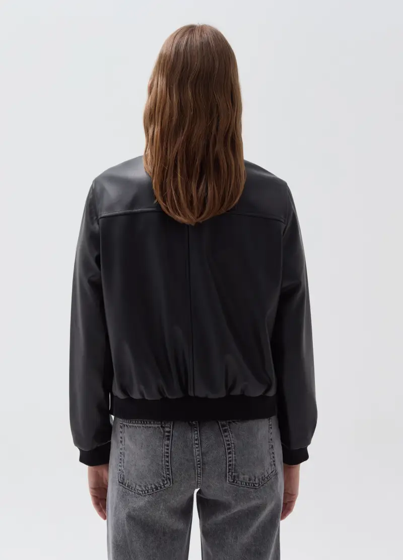 Bomber Effetto Lucido Con Zip, Donna, Nero miniatura 3