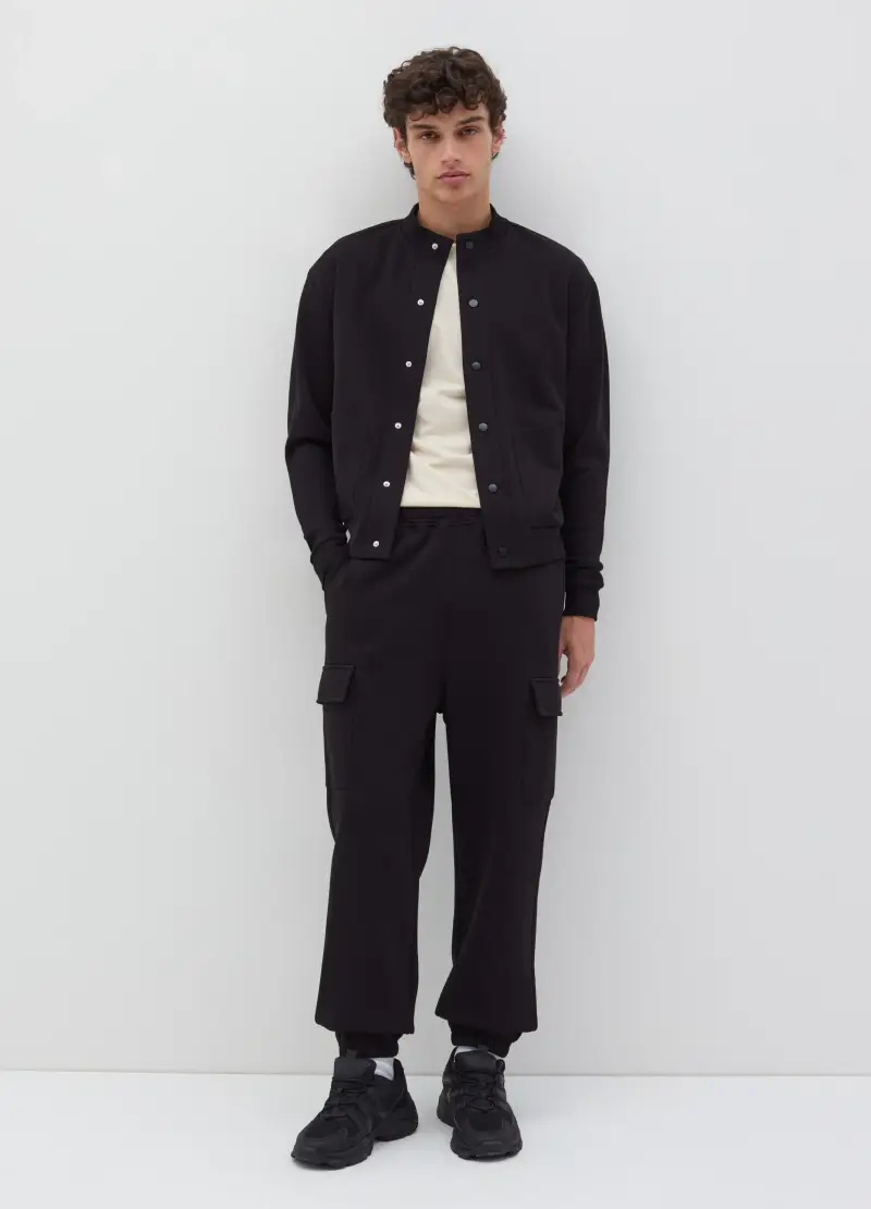 Bomber In Felpa Con Bottoni, Uomo, Nero