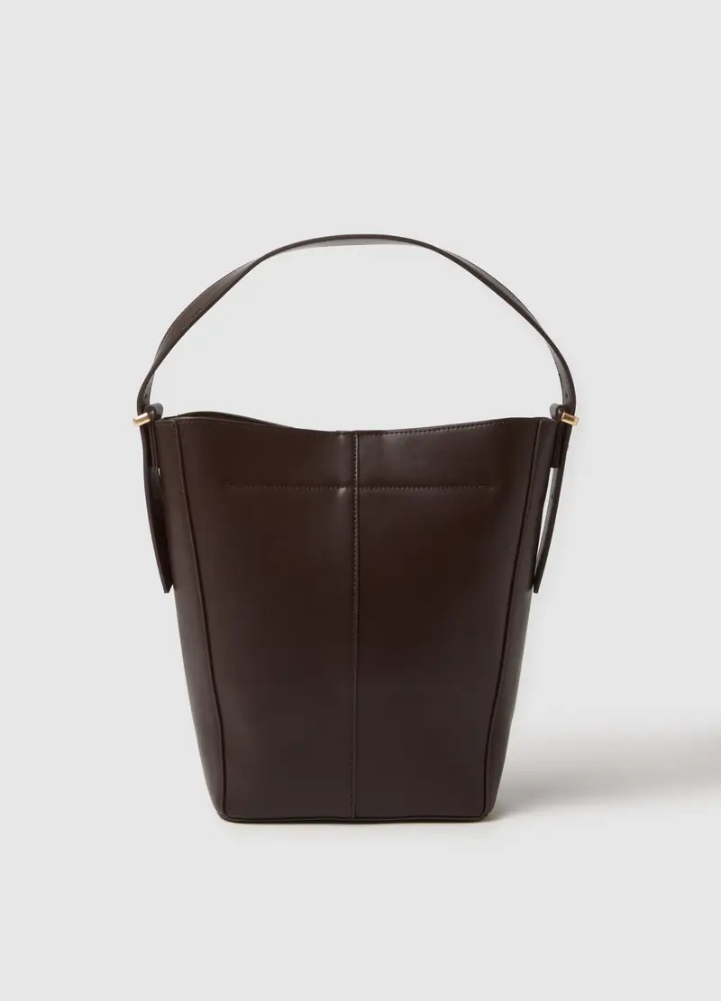 Borsa A Secchiello Marrone Con Dettagli Dorati, Donna, Marrone miniatura 2