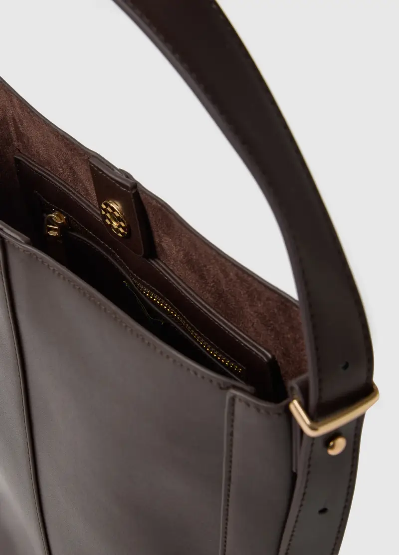 Borsa A Secchiello Marrone Con Dettagli Dorati, Donna, Marrone miniatura 3