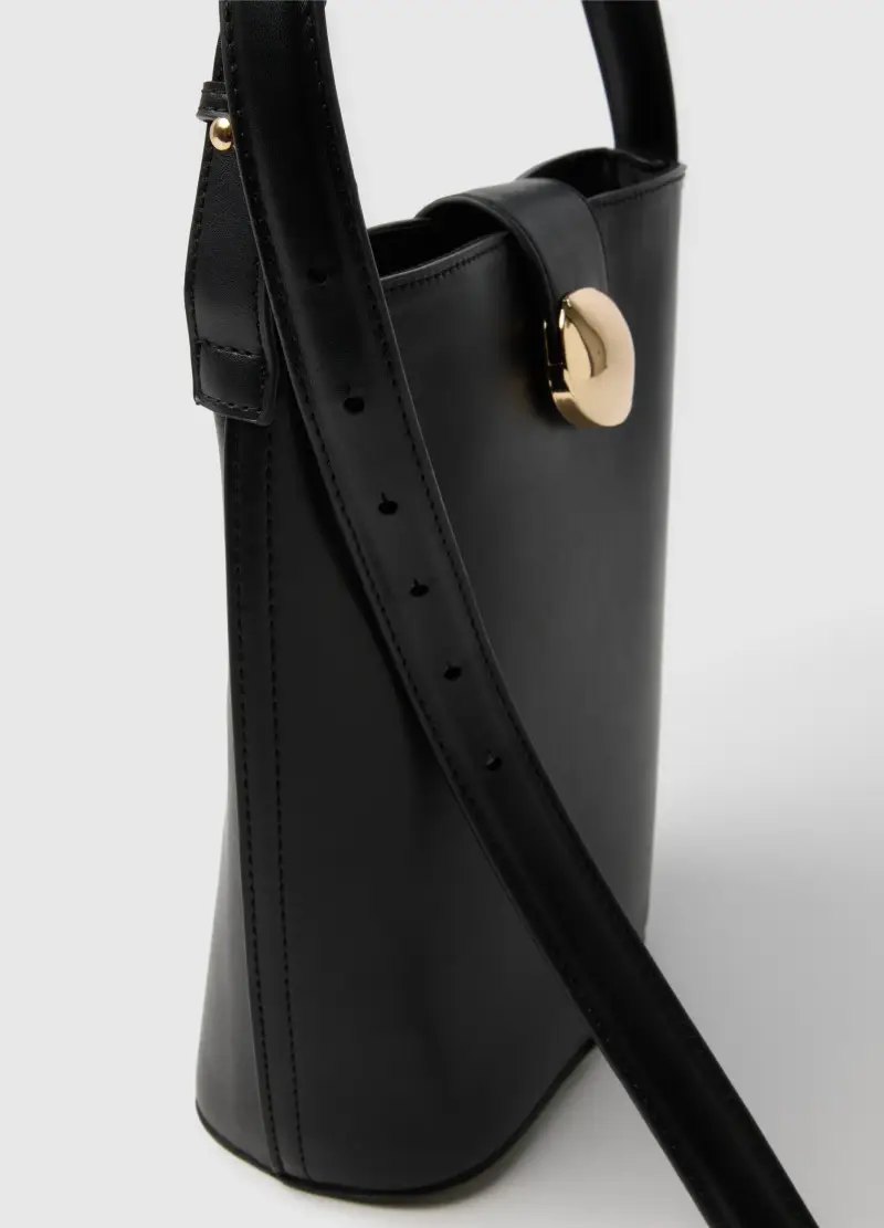 Borsa A Secchiello Nera Con Dettagli Dorati, Donna, Nero miniatura 3