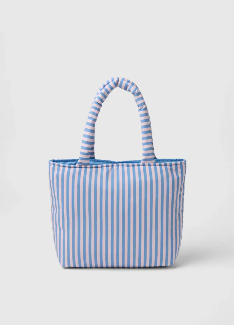 Borsa A Spalla In Puro Cotone A Righe Multicolor Con Manici Morbidi, Donna, Multicolor