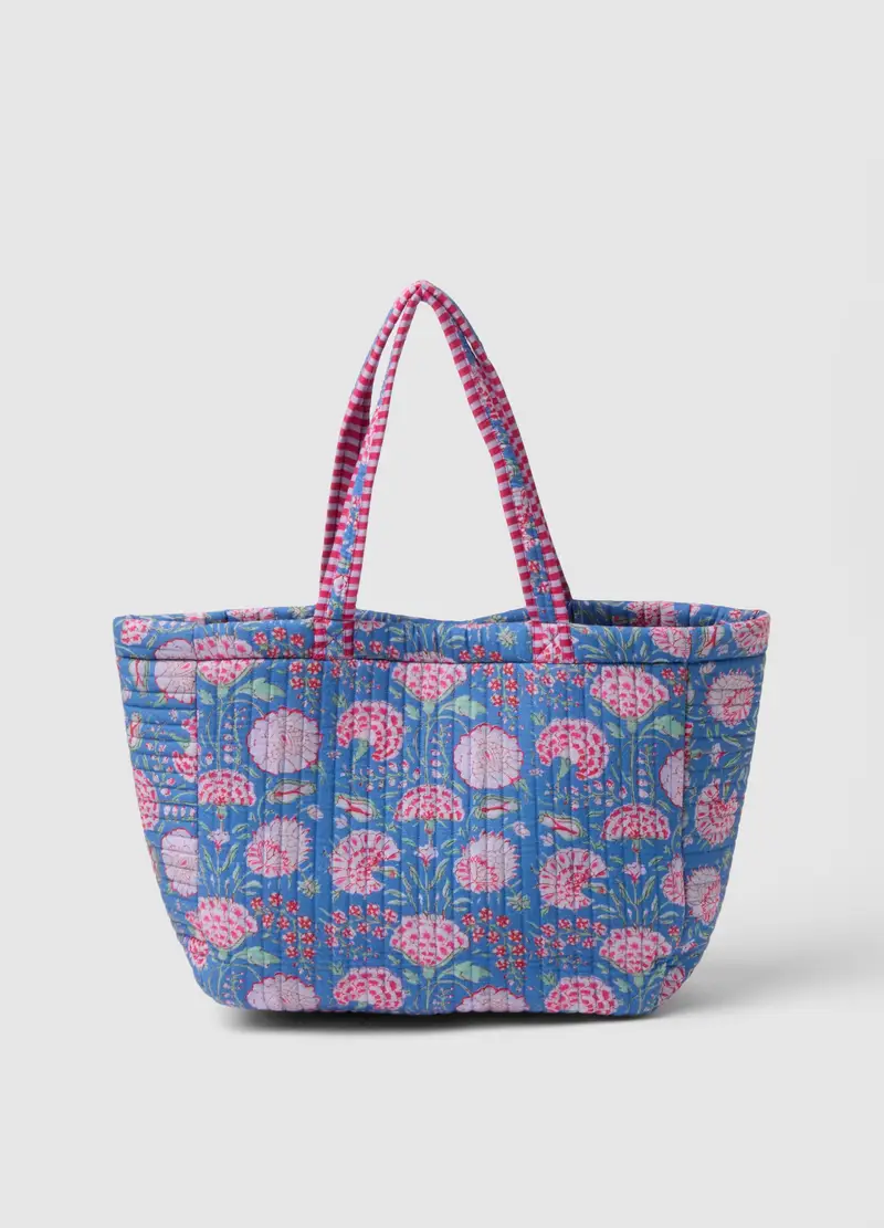 Borsa Da Spiaggia In Puro Cotone Multicolor Con Fantasia Floreale, Donna, Multicolor miniatura 2