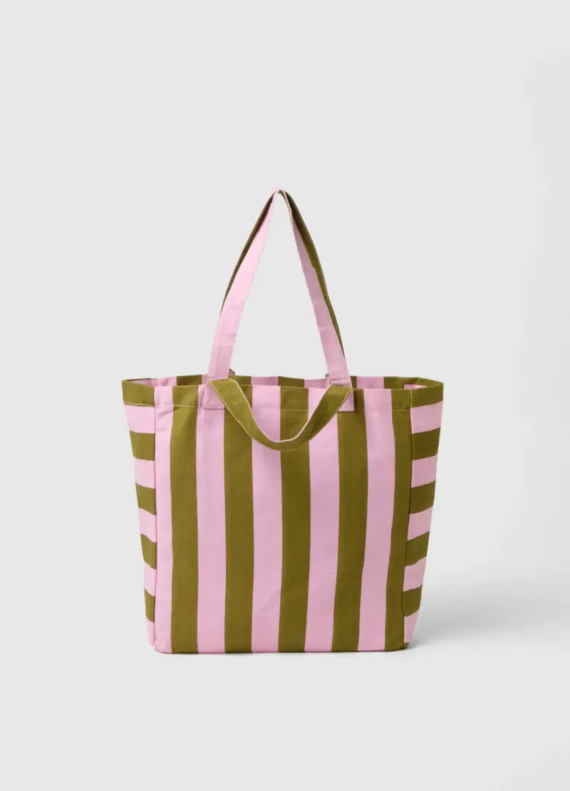 Borsa In Puro Cotone A Righe Multicolor Con Manici Robusti, Donna, Multicolor miniatura 2
