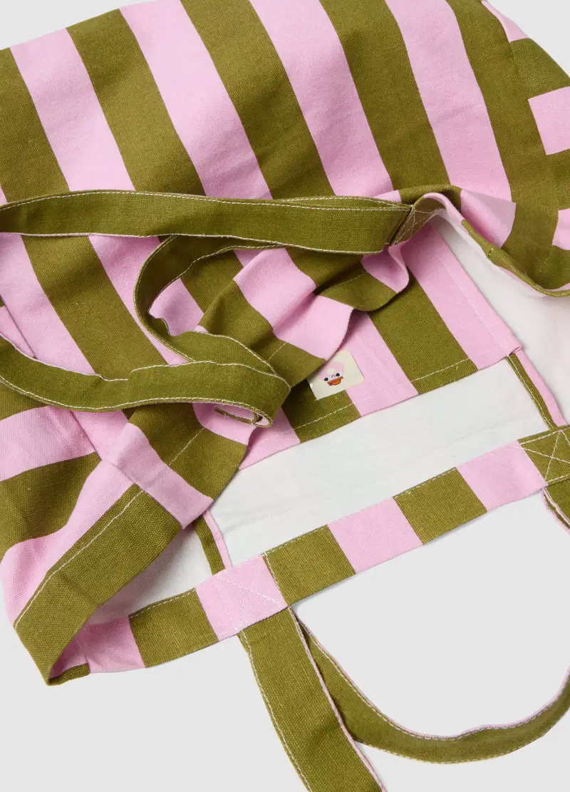 Borsa In Puro Cotone A Righe Multicolor Con Manici Robusti, Donna, Multicolor miniatura 3