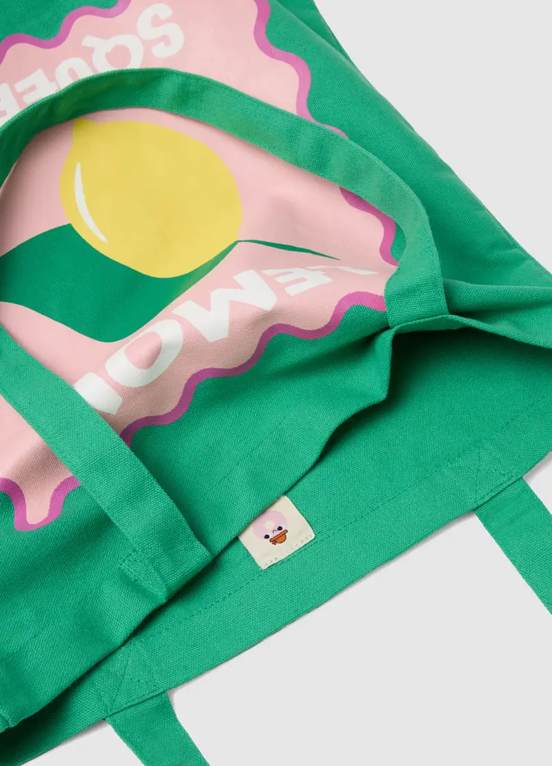 Borsa In Puro Cotone Verde Con Stampa Limoni, Donna, Verde miniatura 3