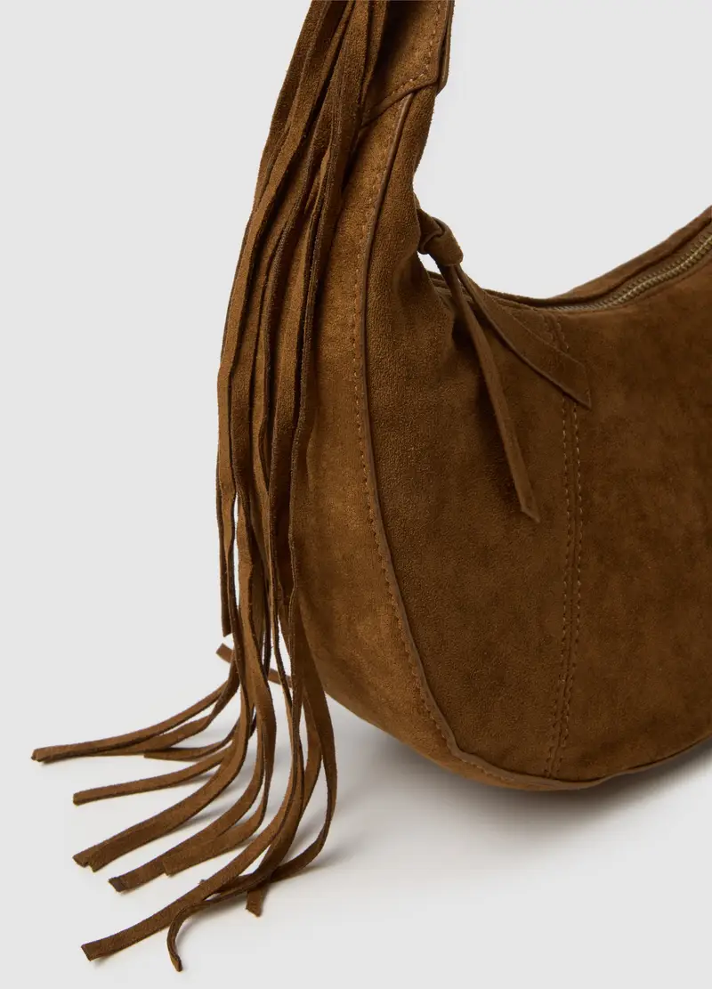 Borsa Marrone Con Frange, Donna, Marrone miniatura 3