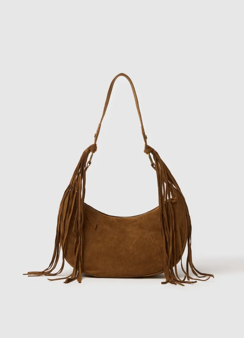 Borsa Marrone Con Frange, Donna, Marrone