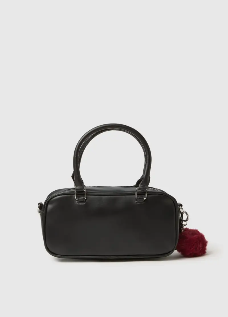 Borsa Nera Con Charm Rosso, Donna, Nero miniatura 2