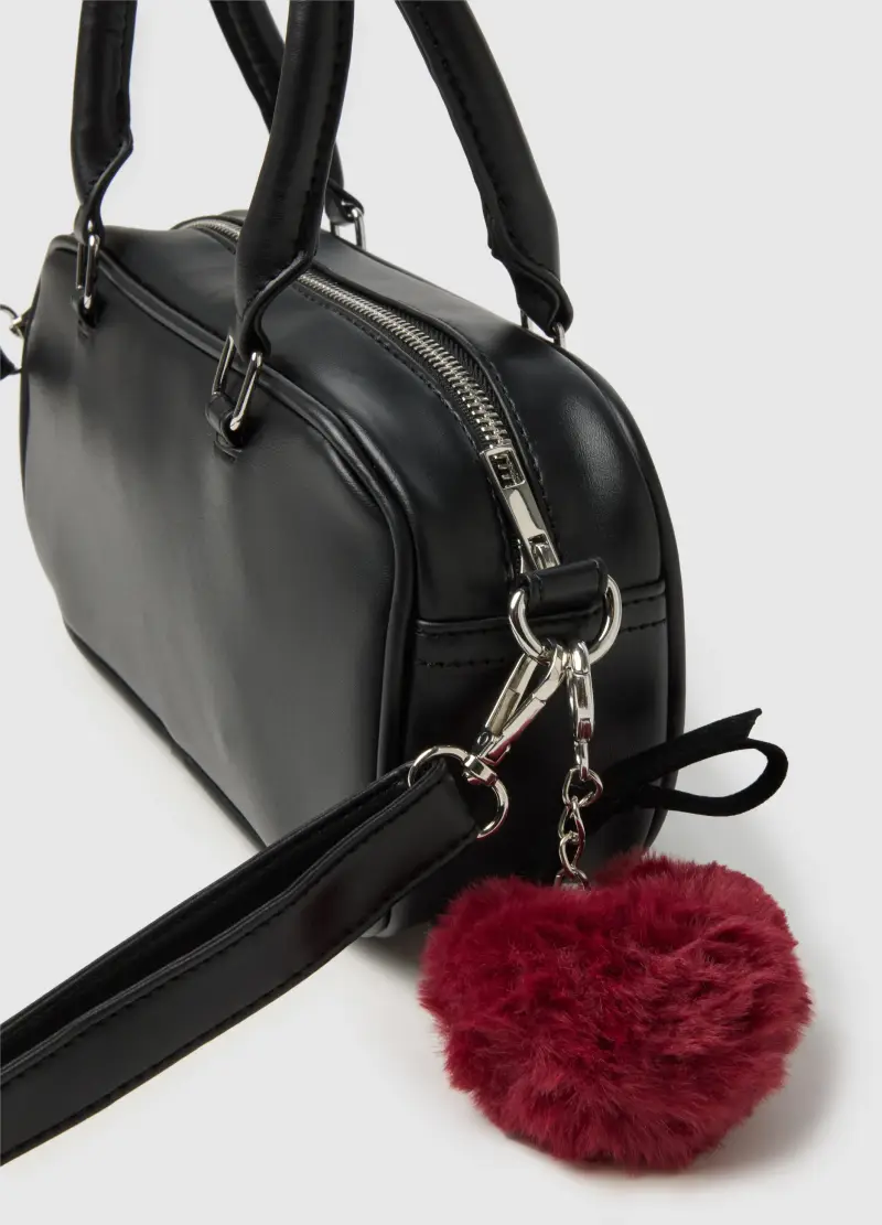 Borsa Nera Con Charm Rosso, Donna, Nero miniatura 3