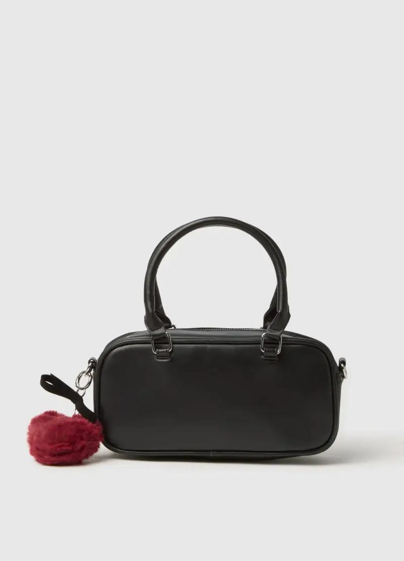 Borsa Nera Con Charm Rosso, Donna, Nero