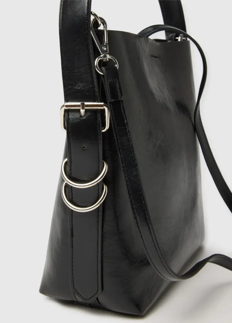 Borsa Shopper Nera Con Fibbia, Donna, Nero miniatura 3