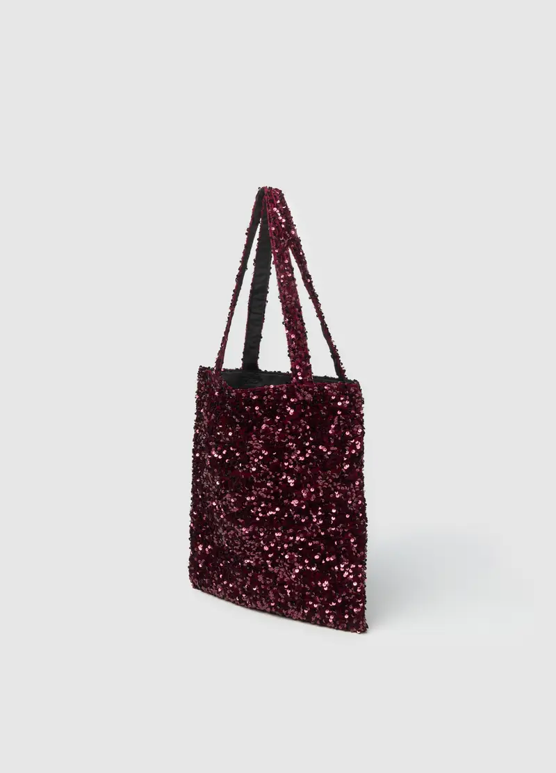 Borsa Shopper Rossa Con Paillettes, Donna, Rosso miniatura 2