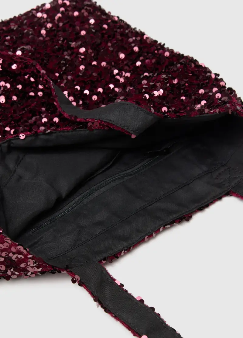 Borsa Shopper Rossa Con Paillettes, Donna, Rosso miniatura 3