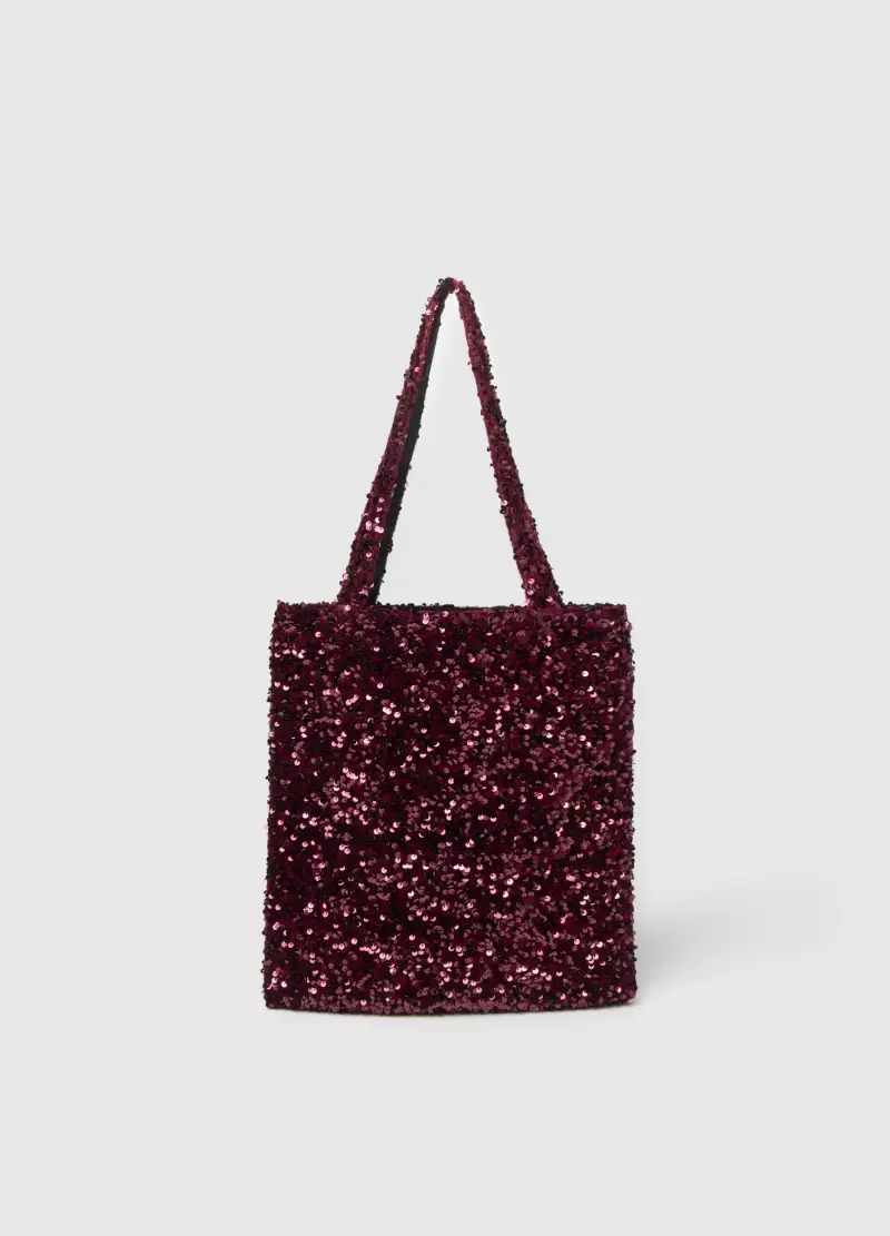 Borsa Shopper Rossa Con Paillettes, Donna, Rosso