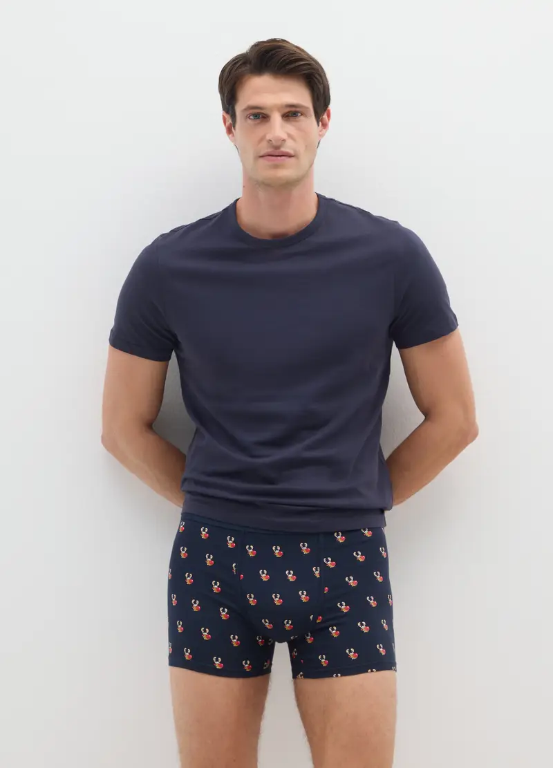 Boxer Natalizi In Cotone Elasticizzato Blu Regular Fit, Uomo, Multicolor