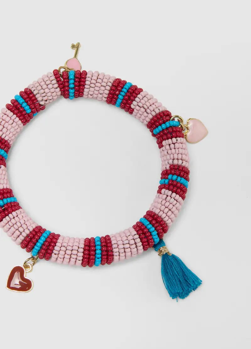 Bracciale Con Perline In Vetro Multicolor E Charms, Donna, Multicolor miniatura 3