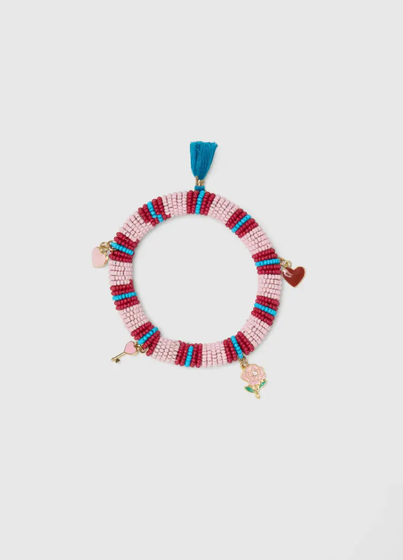 Bracciale Con Perline In Vetro Multicolor E Charms, Donna, Multicolor