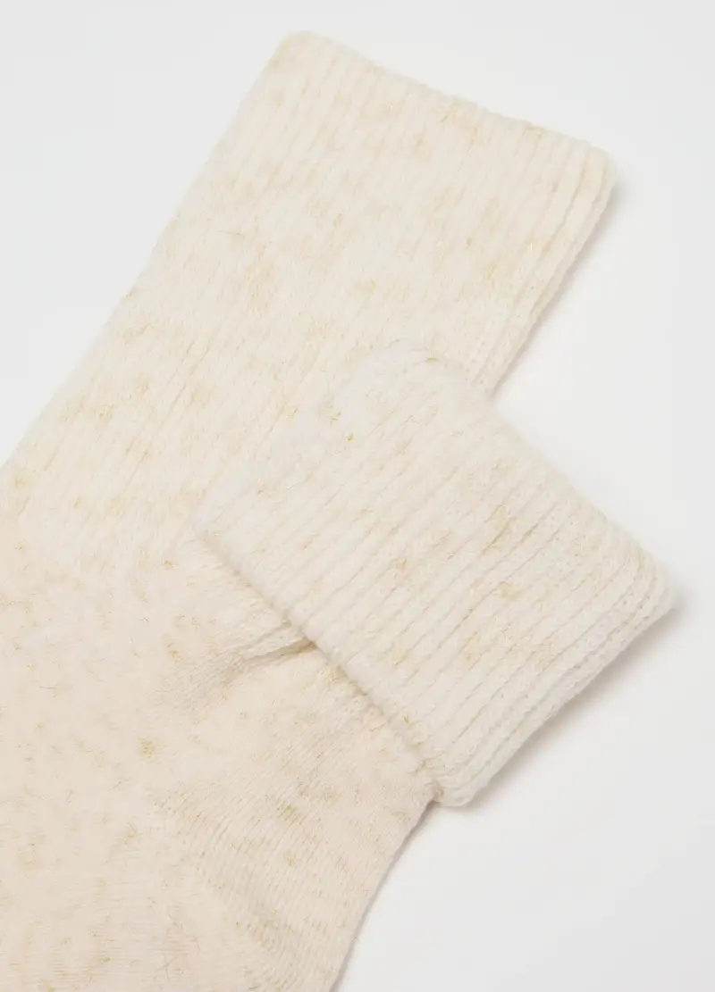 Calzini Beige Con Fibre Metalliche, Donna, Beige miniatura 2