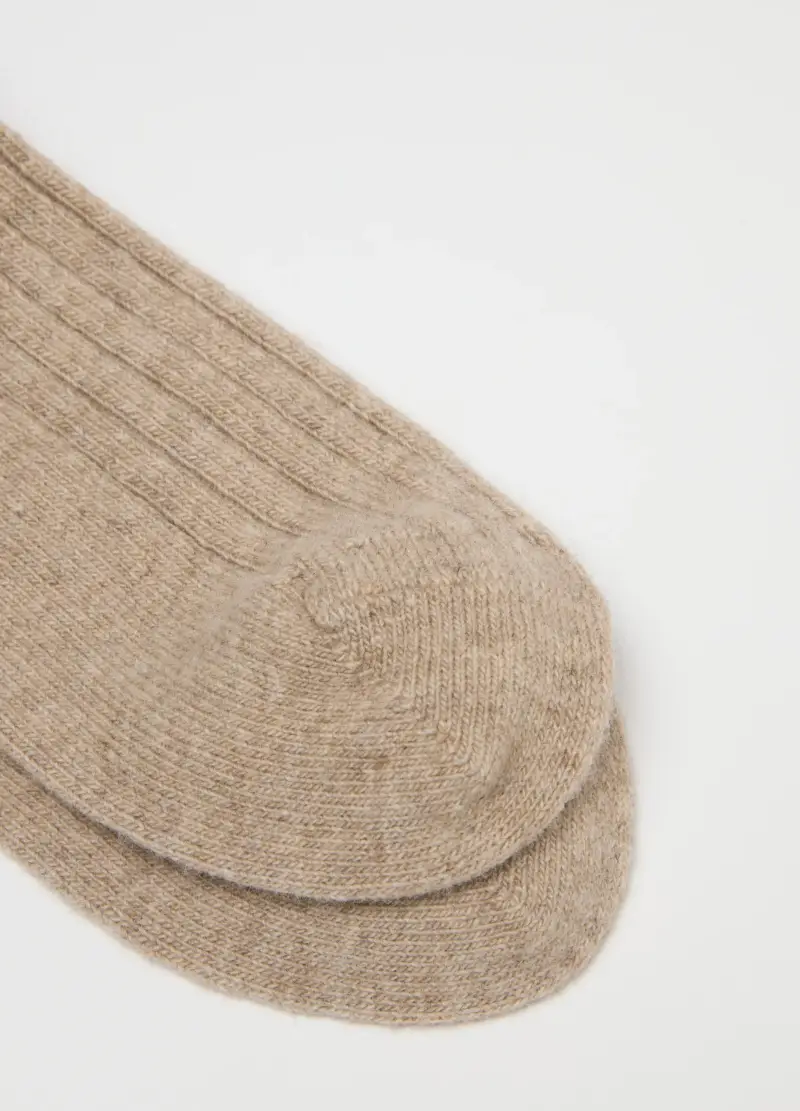 Calzini Beige Lunghi In Misto Lana E Cashmere, Donna, Beige miniatura 2