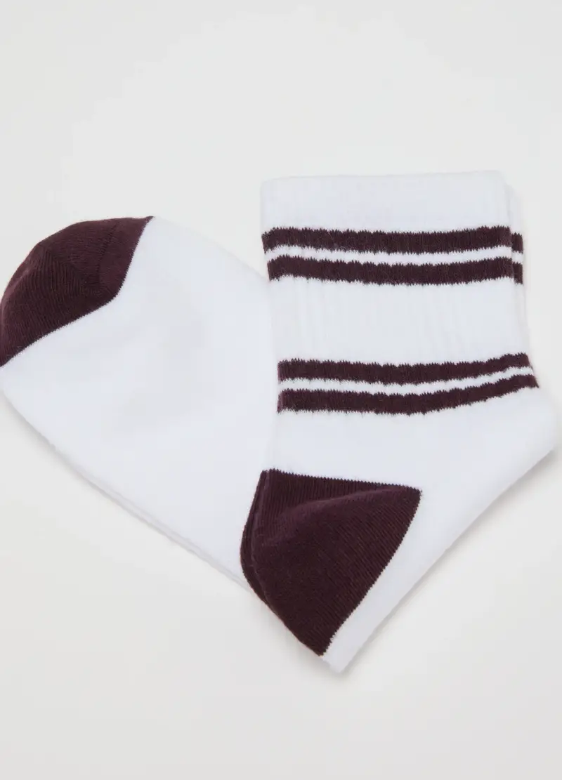 Calzini Bianchi Con Righe Nere, Donna, Bianco miniatura 3