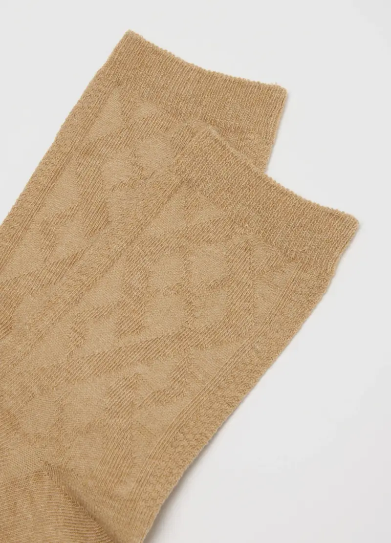 Calzini In Cotone Beige Elasticizzato, Donna, Beige miniatura 2