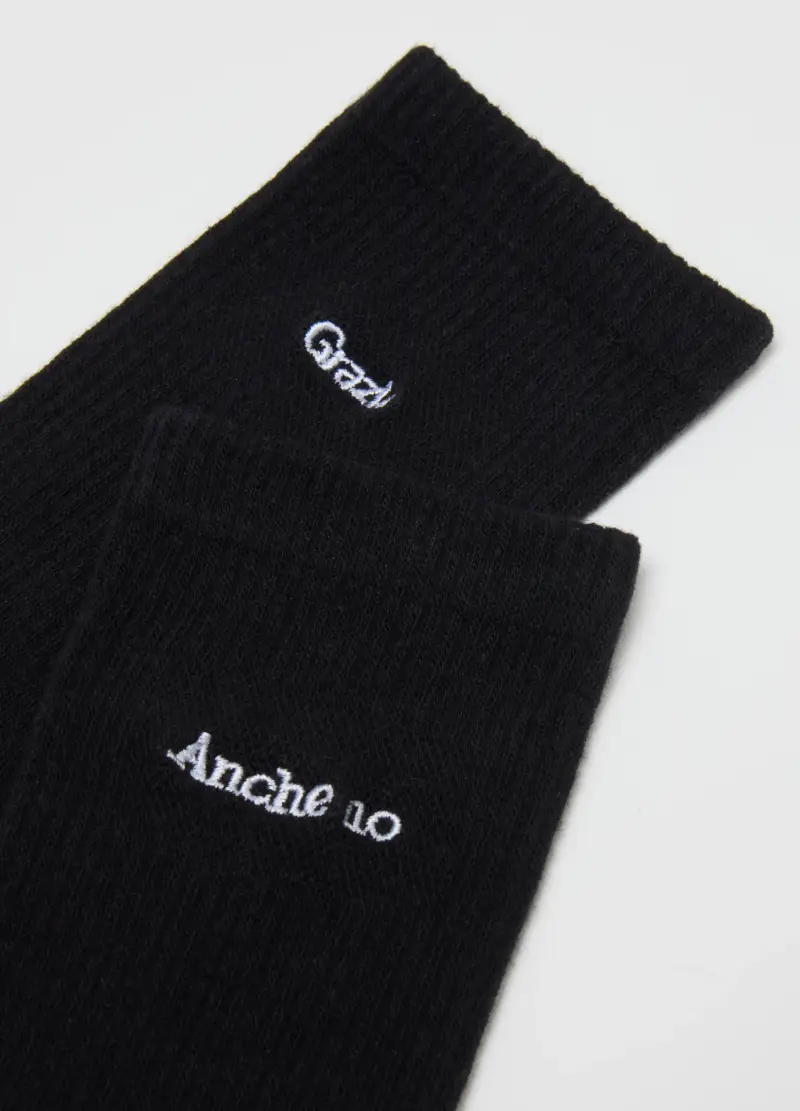 Calzini In Cotone Neri Elasticizzati, Donna, Nero miniatura 2