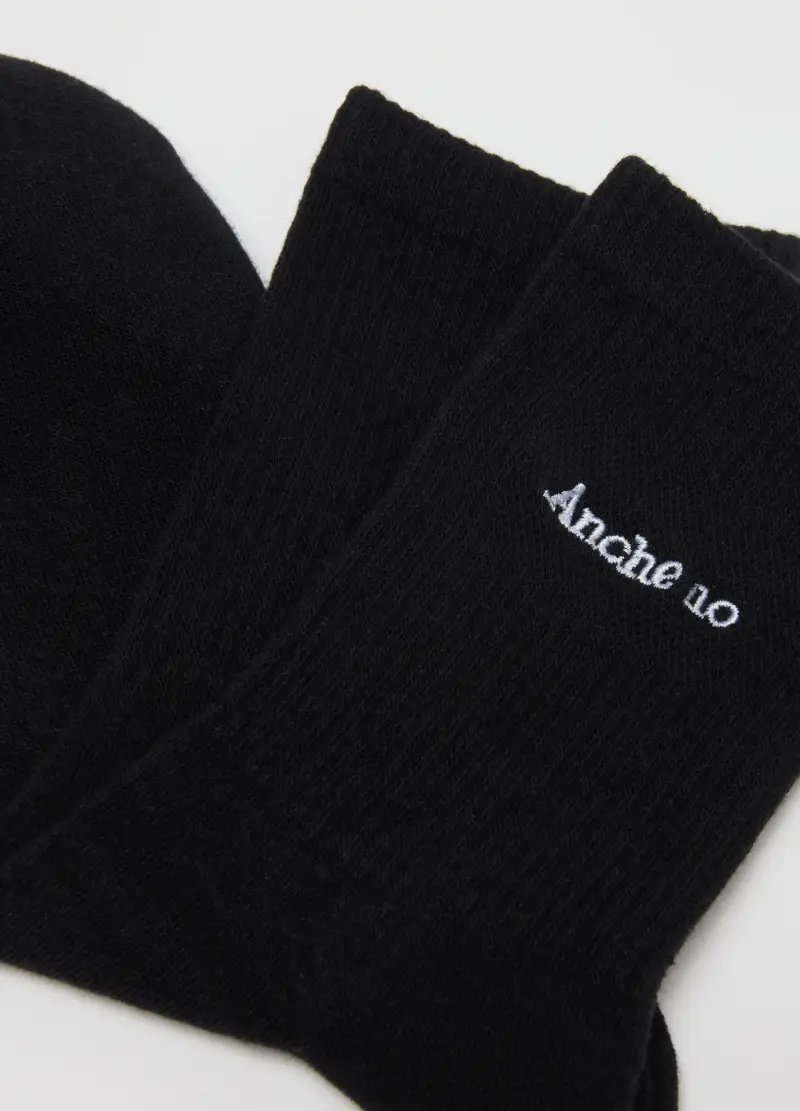 Calzini In Cotone Neri Elasticizzati, Donna, Nero miniatura 3