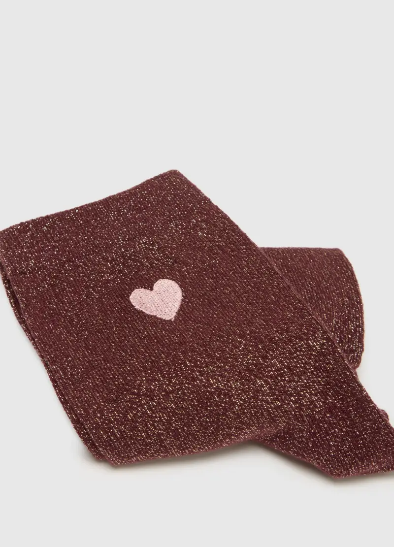 Calzini In Misto Cotone Marroni Con Cuore E Glitter, Donna, Marrone miniatura 3