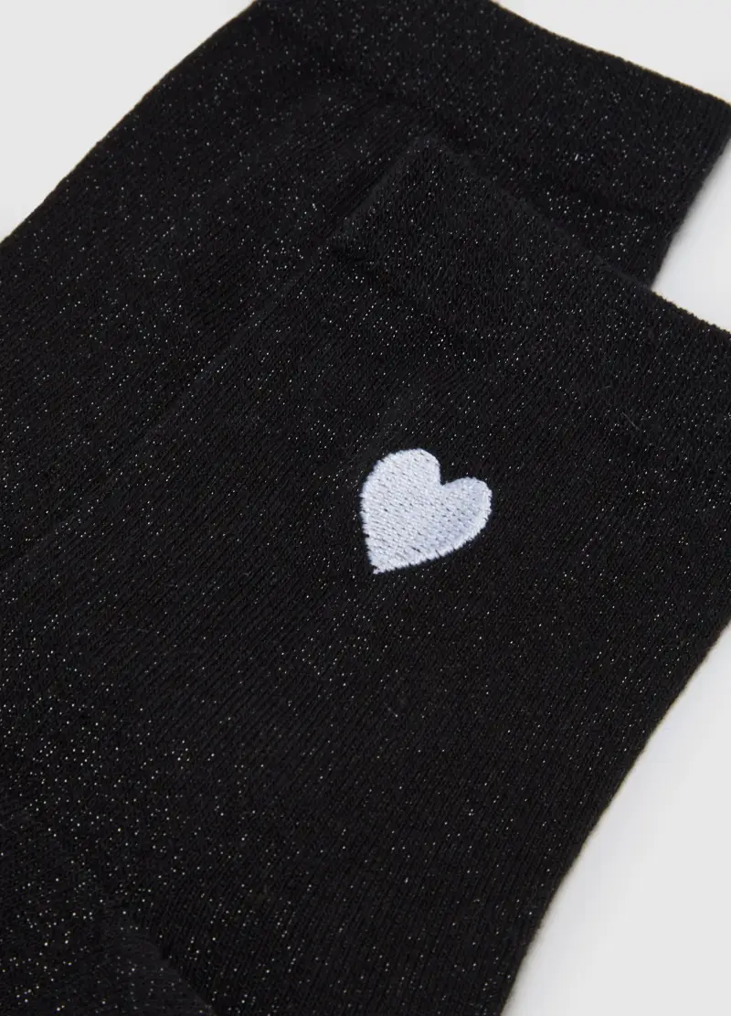 Calzini In Misto Cotone Neri Con Cuore E Glitter, Donna, Nero miniatura 2