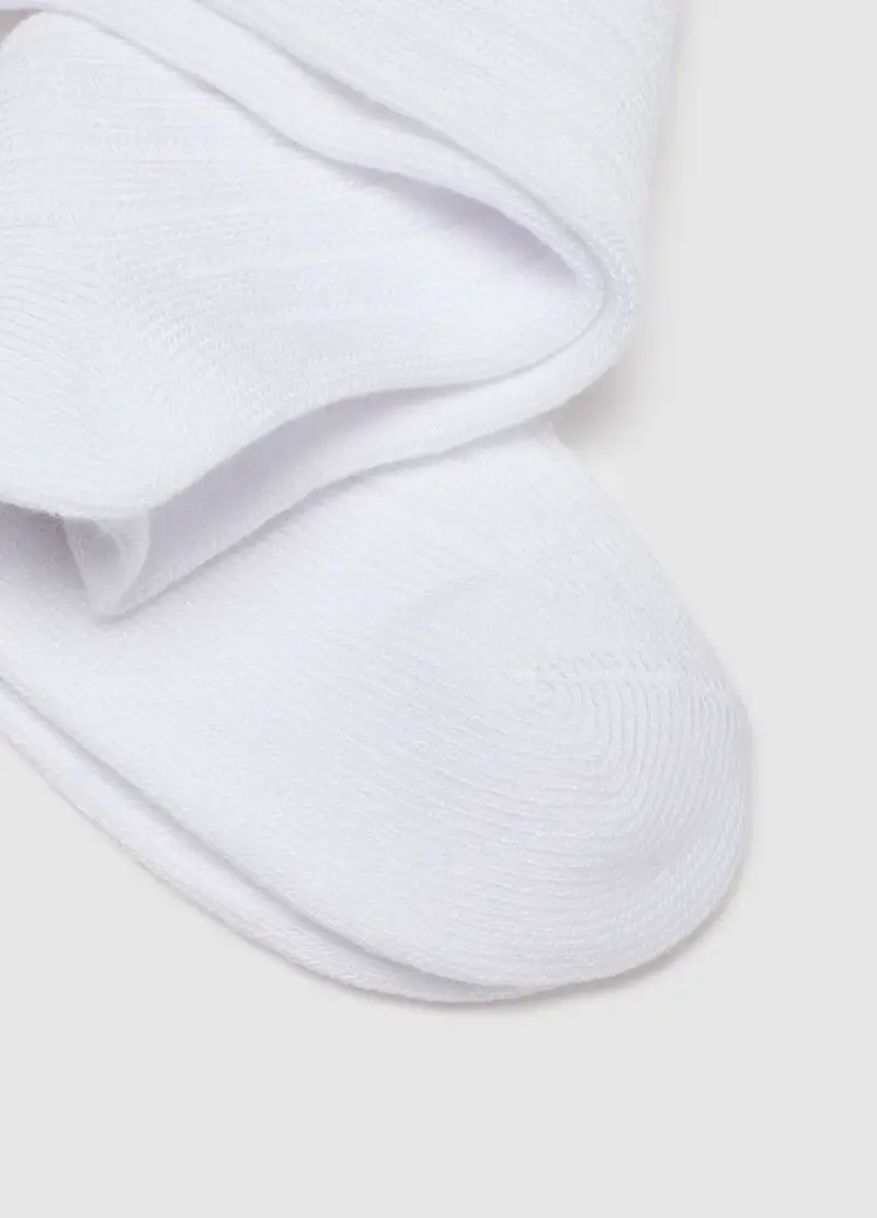 Calzini Lunghi Bianchi Elasticizzati A Coste, Donna, Bianco miniatura 2