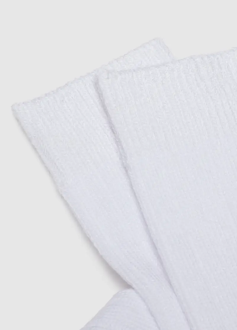 Calzini Lunghi Bianchi Elasticizzati A Coste, Donna, Bianco miniatura 3