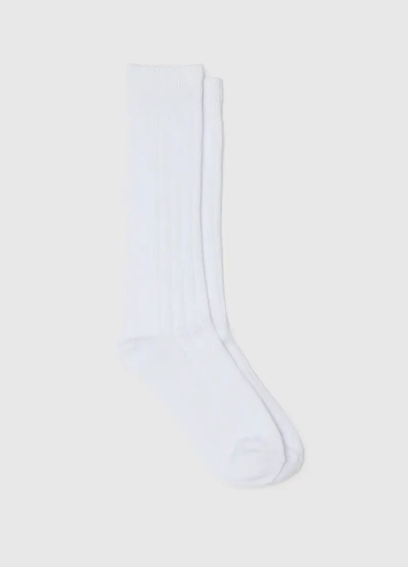 Calzini Lunghi Bianchi Elasticizzati A Coste, Donna, Bianco