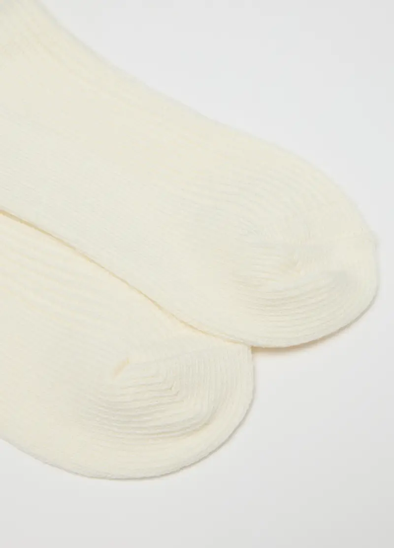 Calzini Lunghi Bianchi In Misto Cotone Elasticizzato, Donna, Bianco miniatura 2