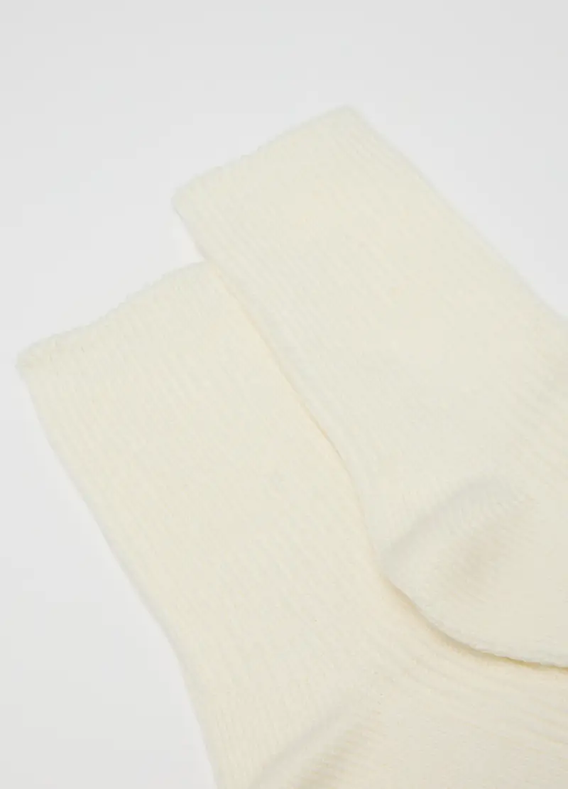 Calzini Lunghi Bianchi In Misto Cotone Elasticizzato, Donna, Bianco miniatura 3