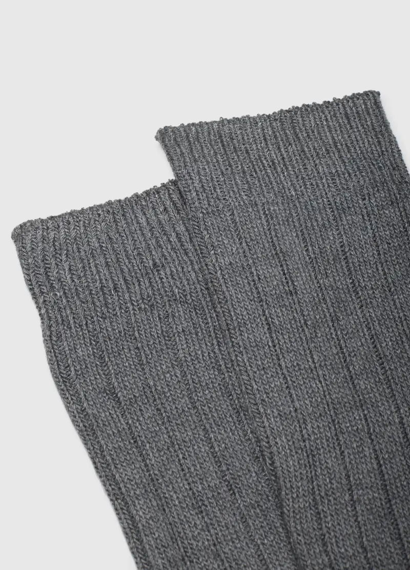 Calzini Lunghi Grigi Elasticizzati A Coste, Donna, Grigio miniatura 2