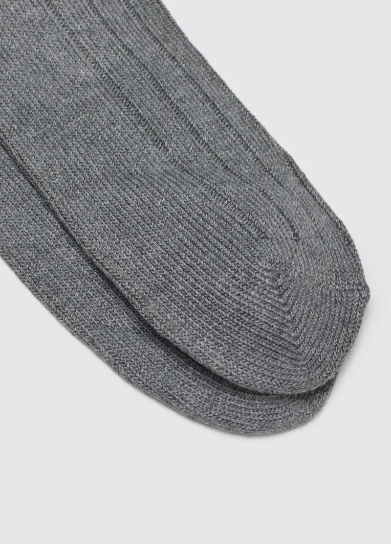 Calzini Lunghi Grigi Elasticizzati A Coste, Donna, Grigio miniatura 3