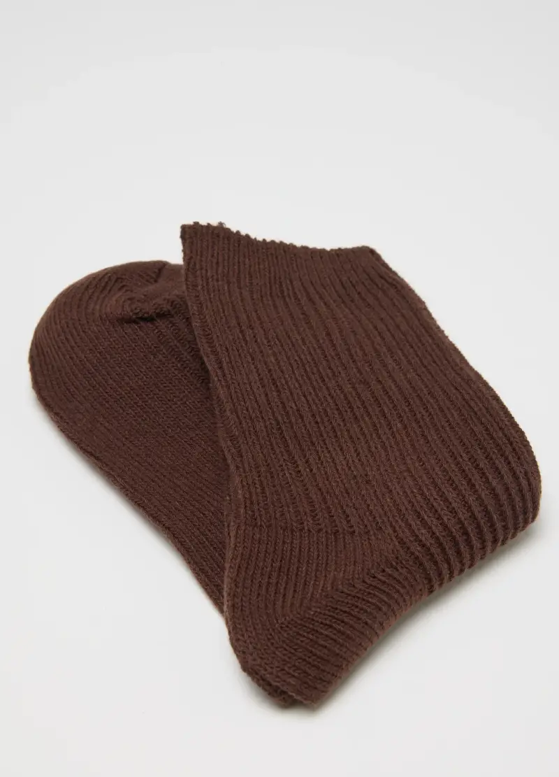 Calzini Lunghi Marroni In Misto Cotone Elasticizzato, Donna, Marrone miniatura 3