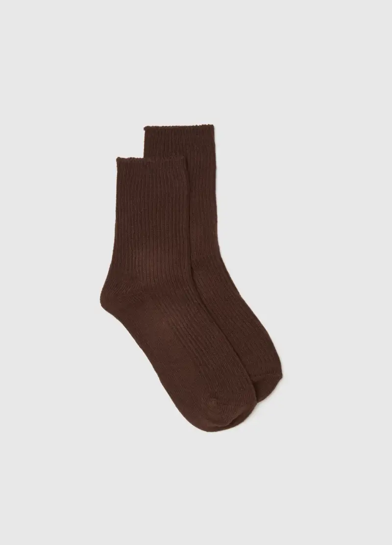 Calzini Lunghi Marroni In Misto Cotone Elasticizzato, Donna, Marrone