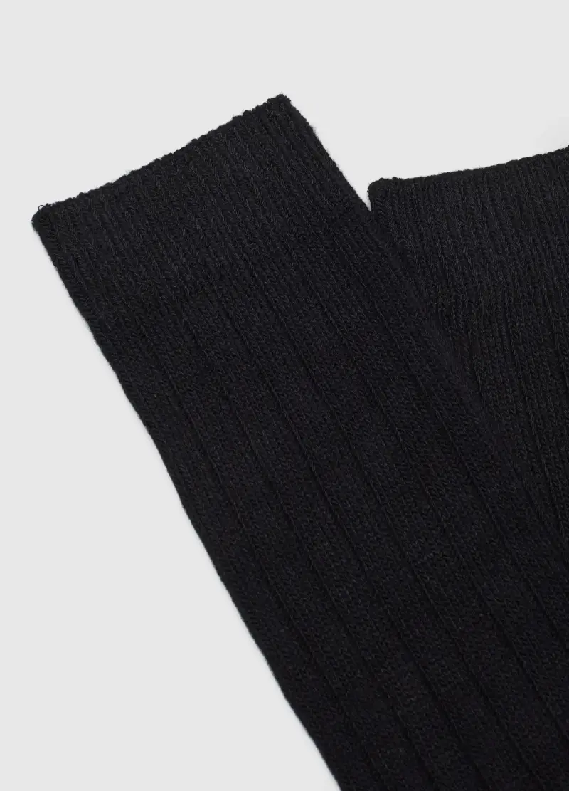 Calzini Lunghi Neri Elasticizzati A Coste, Donna, Nero miniatura 2